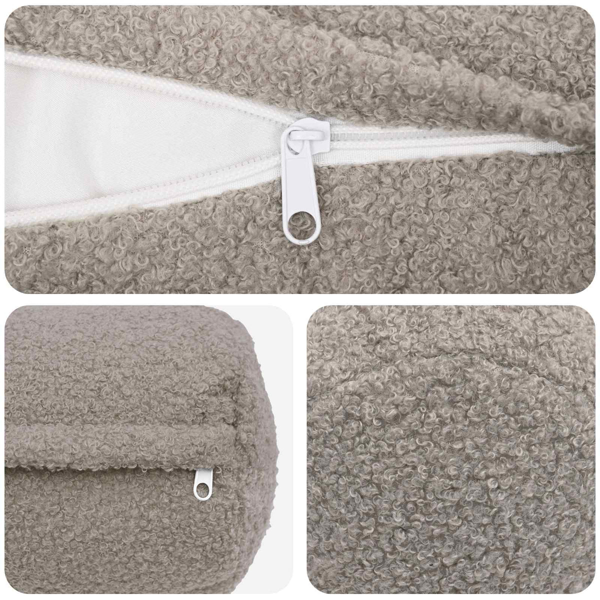 Cushion Cover 6 pcs HEERLEN Light Grey Ø 15 x 40 cm Bouclé