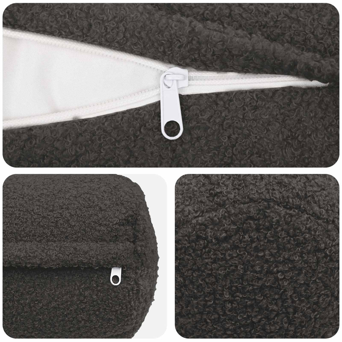 Cushion Cover 6 pcs HEERLEN Dark Grey Ø 15 x 40 cm Bouclé