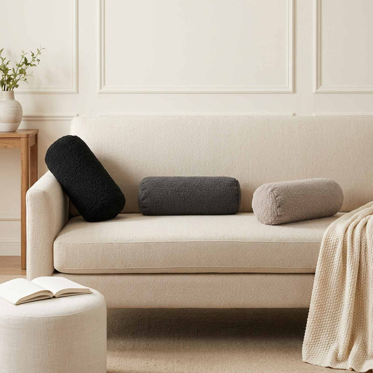 Cushion Cover 6 pcs HEERLEN Dark Grey Dia. 15 x 40 cm Bouclé