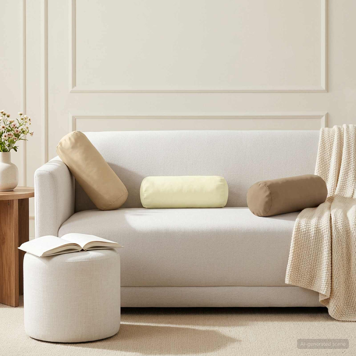 Throw Pillow 2 pcs HEERLEN Beige Dia. 15 x 40 cm Polyester