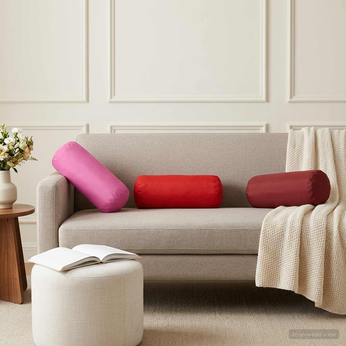Throw Pillow 6 pcs HEERLEN Red Dia. 15 x 40 cm Polyester
