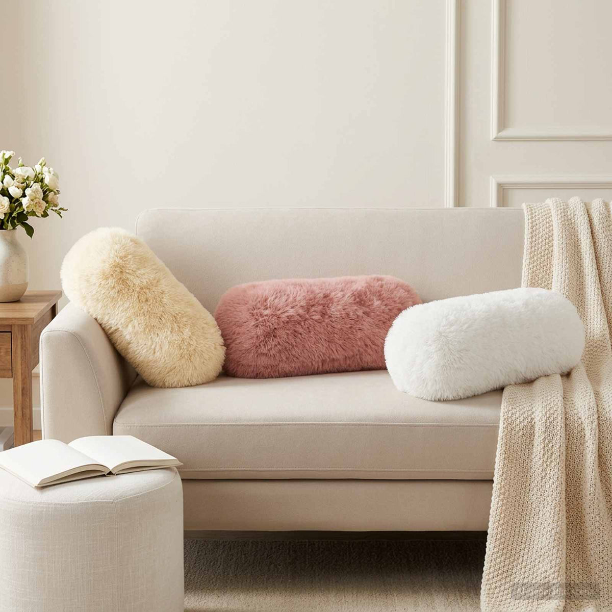 Cushion Cover 6 pcs HEERLEN White Ø 15 x 40 cm PV Fleece