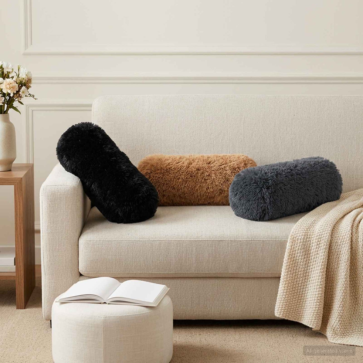 Cushion with Pillow HEERLEN 2 pcs Taupe PV Fleece