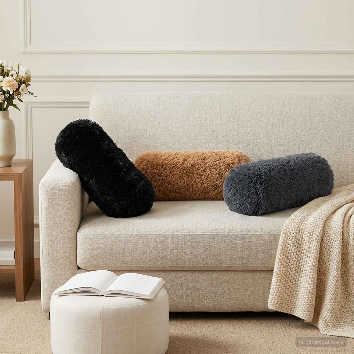 Cushion Cover 6 pcs HEERLEN Taupe Ø 15 x 40 cm PV Fleece