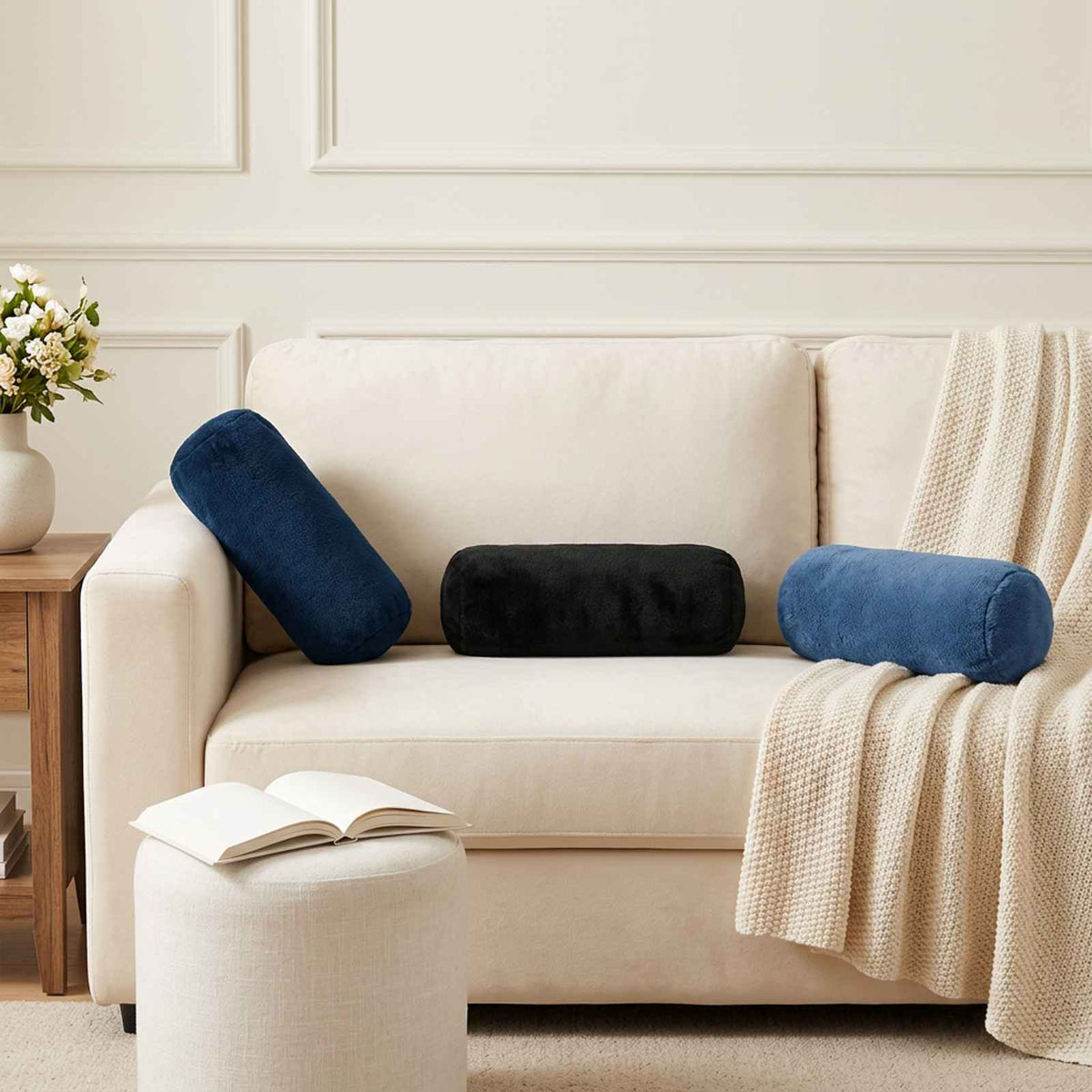 Cushion Cover 6 pcs HEERLEN Light Blue Dia. 15 x 40 cm Flannel