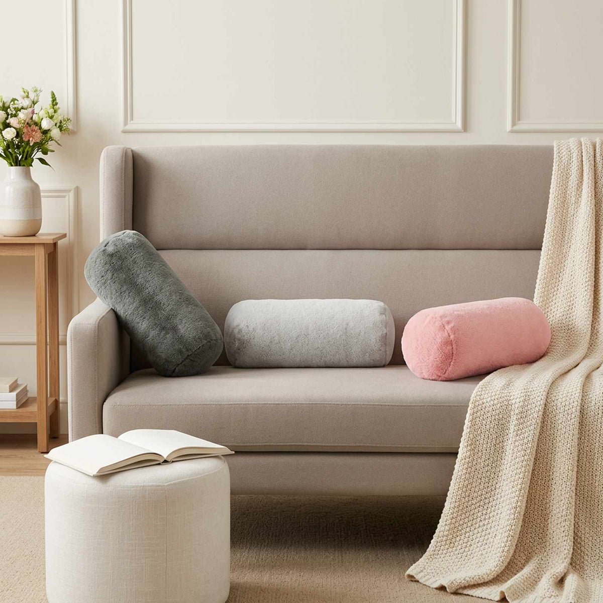 Cushion Cover 6 pcs HEERLEN Light Grey Dia. 15 x 40 cm Flannel