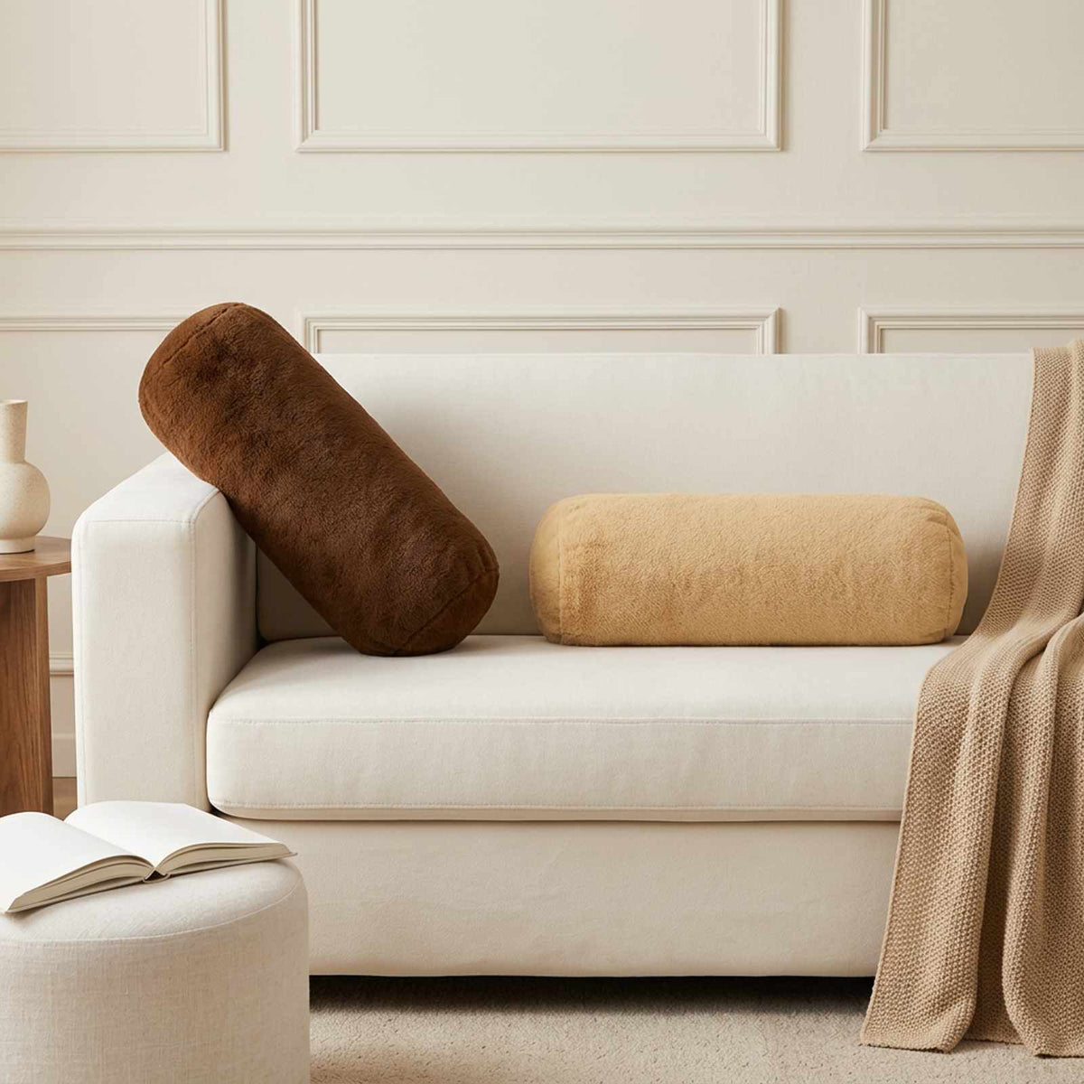 Cushion Cover 6 pcs HEERLEN Taupe Dia. 15 x 40 cm Flannel