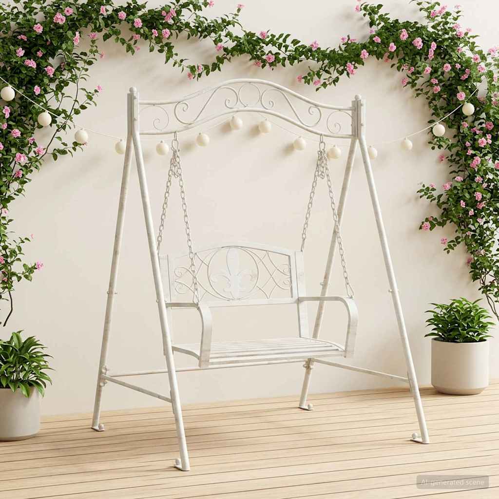 Swing Bench Steel 113 x 121.5 x 168 cm Antique White