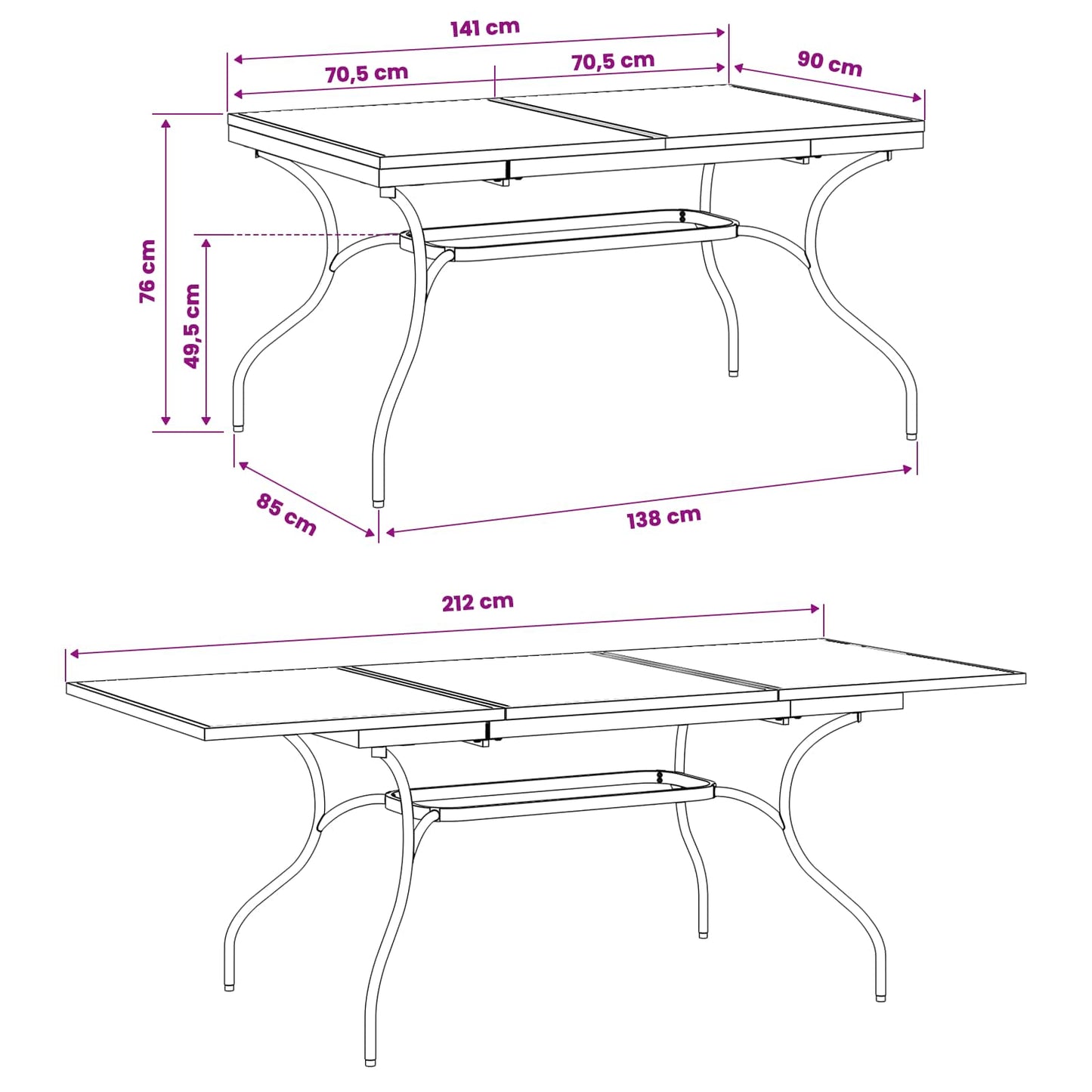 Extendable Mesh Dining Table Anthracite 212 x 90 x 76 cm Steel