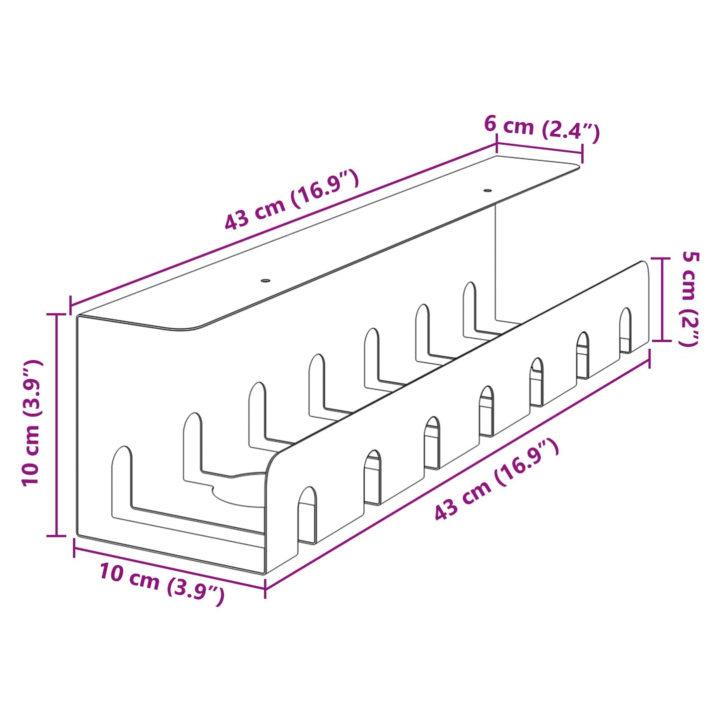 Under Desk Cable Management Tray 2 pcs Black 43 x 10 x 10 cm