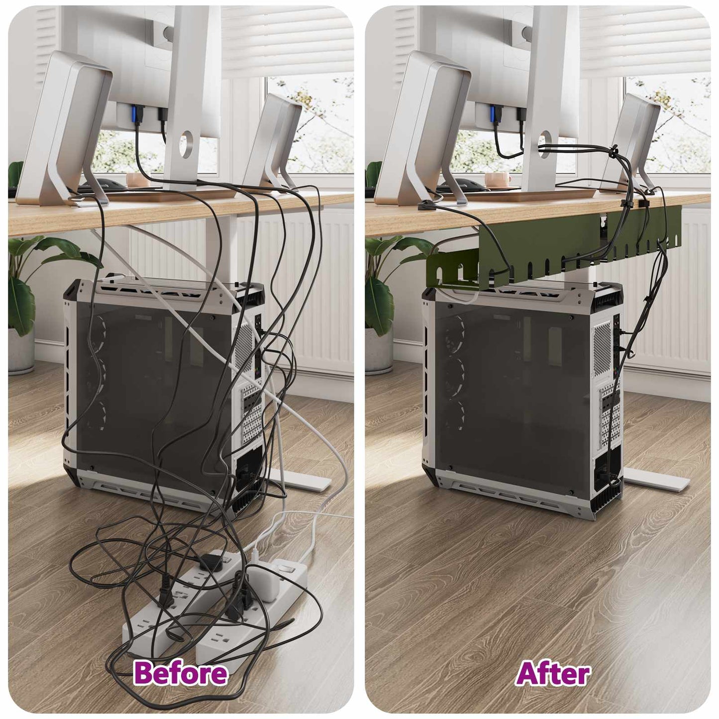 Under Desk Cable Management Tray 2 pcs Olive Green