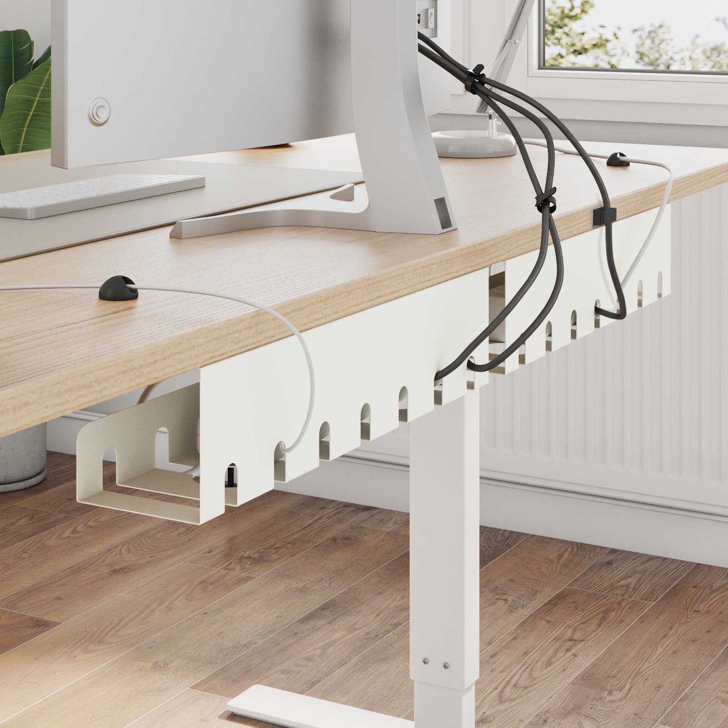 Under Desk Cable Management Tray 2 pcs White 43 x 10 x 10 cm