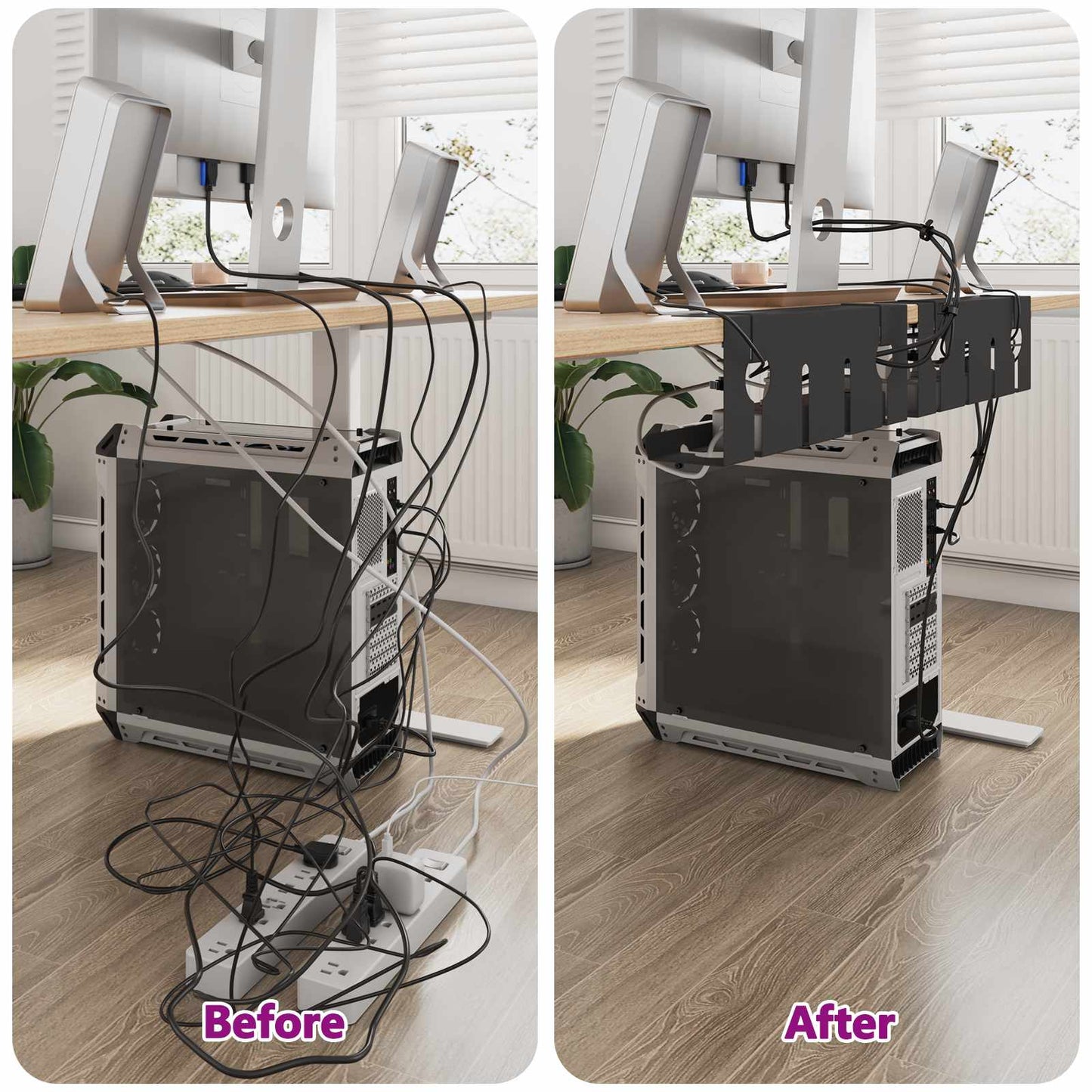 Under Desk Cable Management Tray 2 pcs Black 43 x 10 x 15 cm