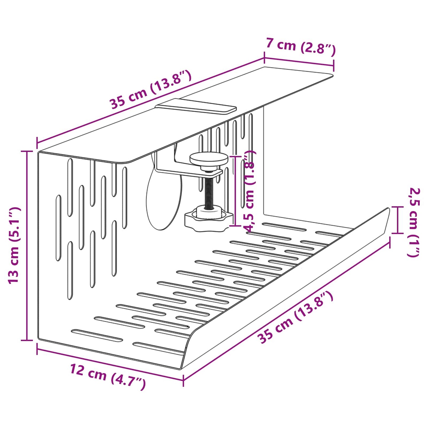 Under Desk Cable Management Tray 2 pcs Black 35 x 12 x 13 cm