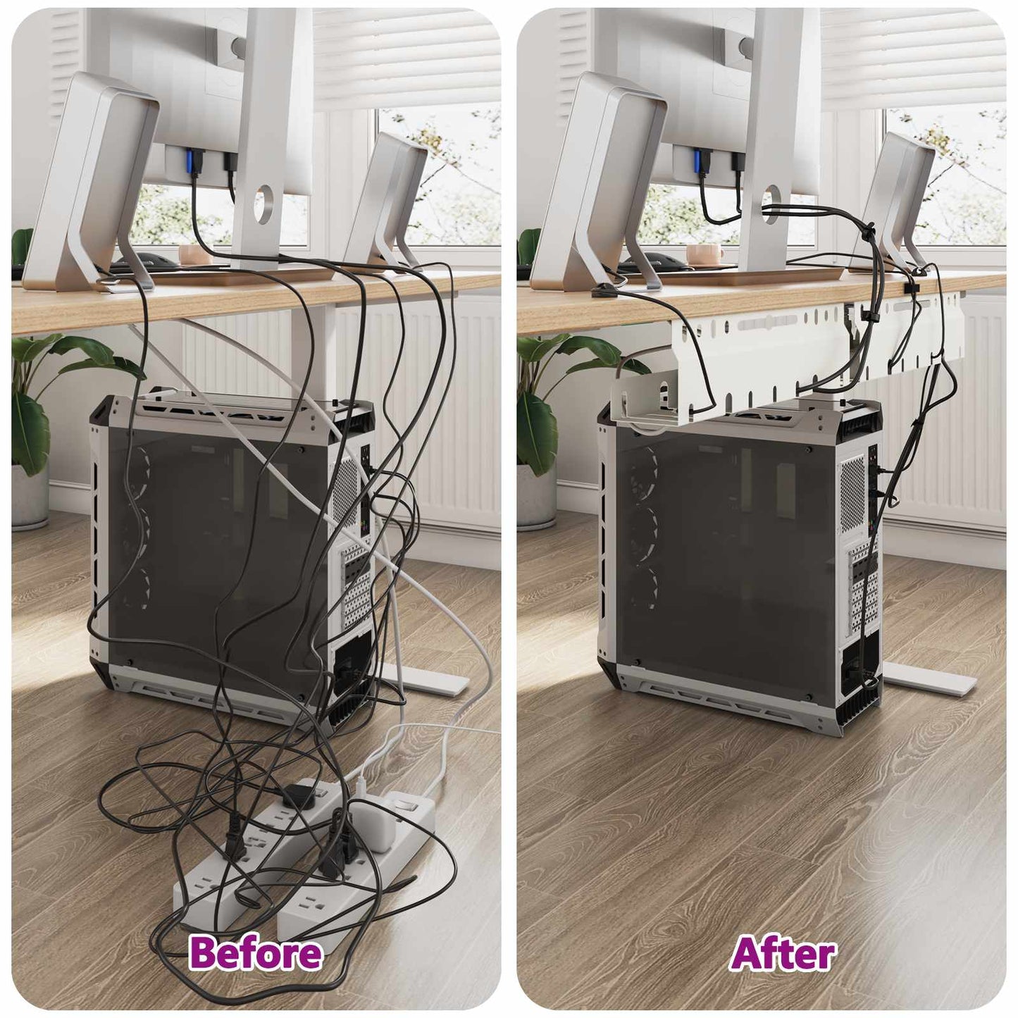 Under Desk Cable Management Tray 2 pcs White 43 x 9 x 11.5 cm
