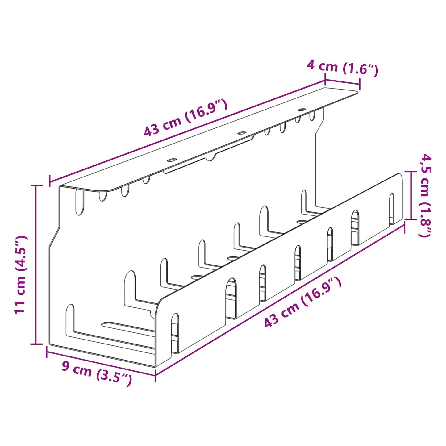 Under Desk Cable Management Tray 2 pcs White 43 x 9 x 11.5 cm