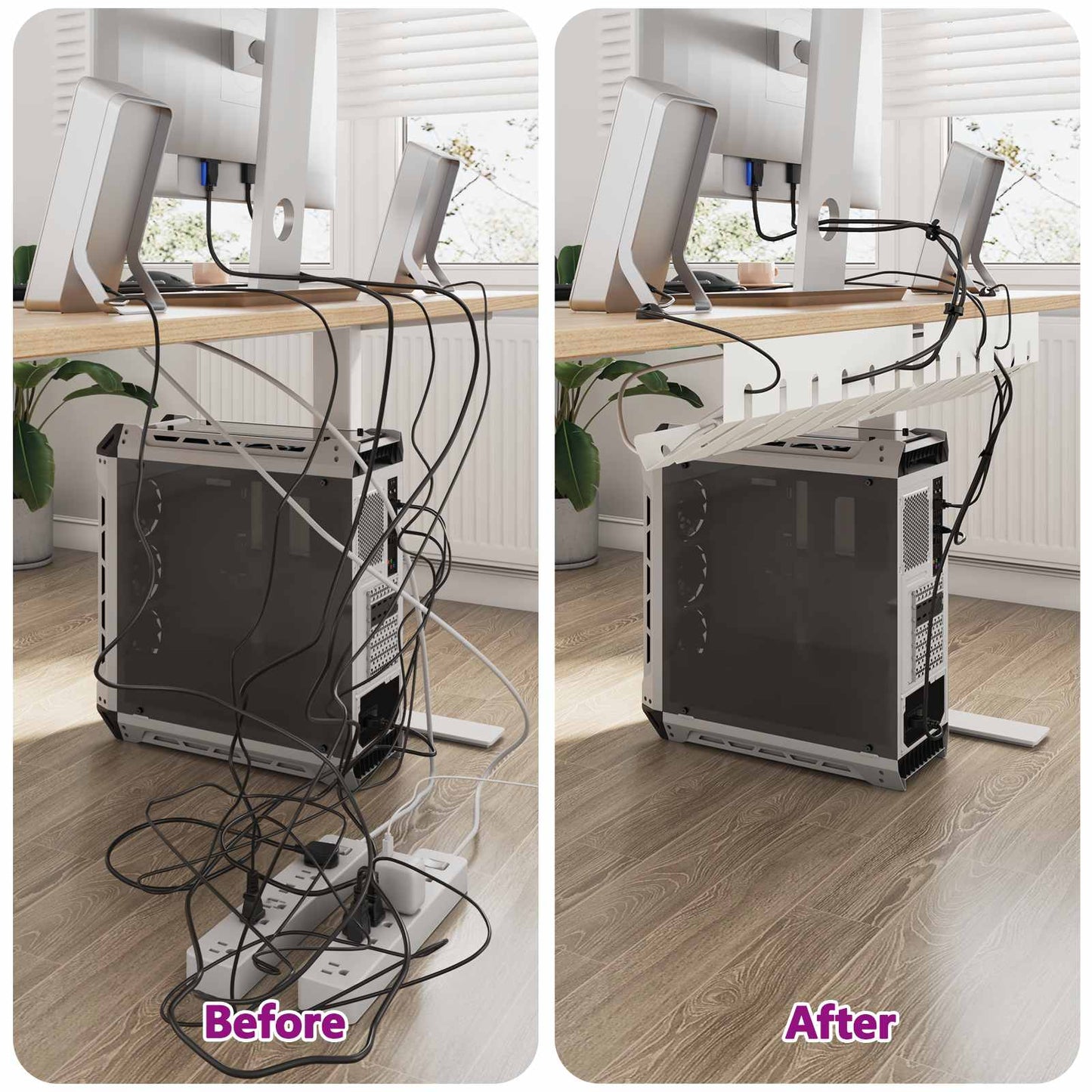 Under Desk Cable Management Tray 2 pcs White