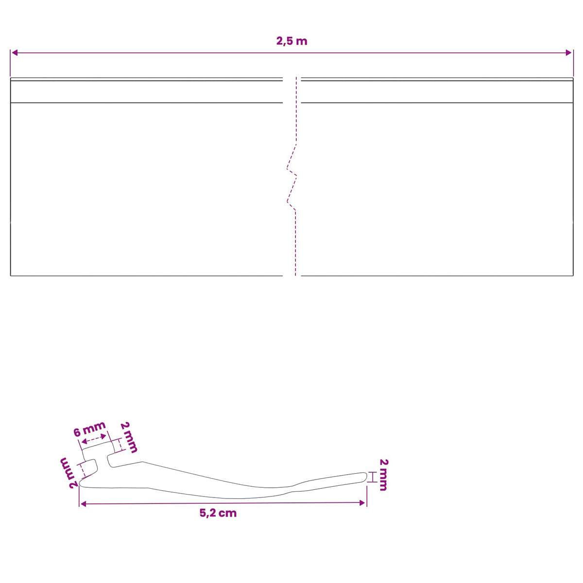 Garage Door Seal Black 52 x 2 mm 2.5 m PVC