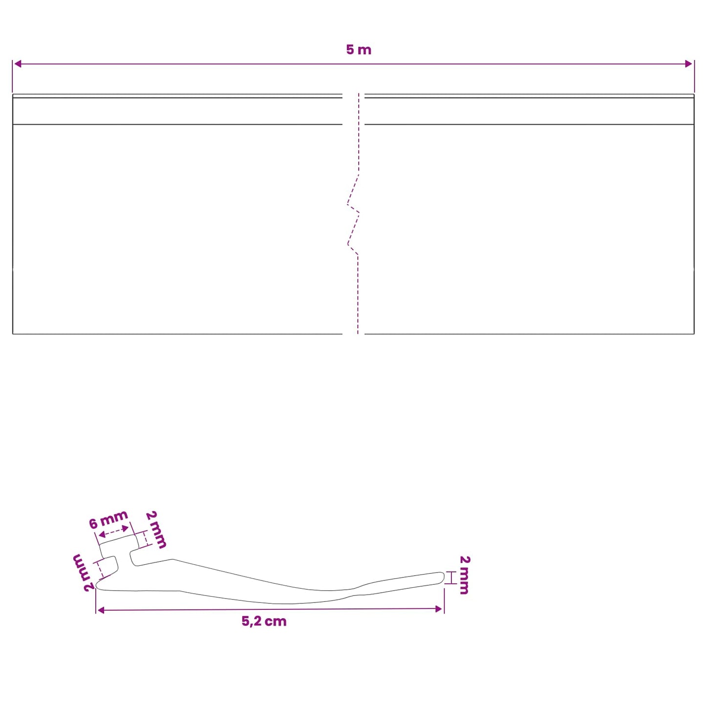 Garage Door Seal Black 52 x 2 mm 5 m PVC