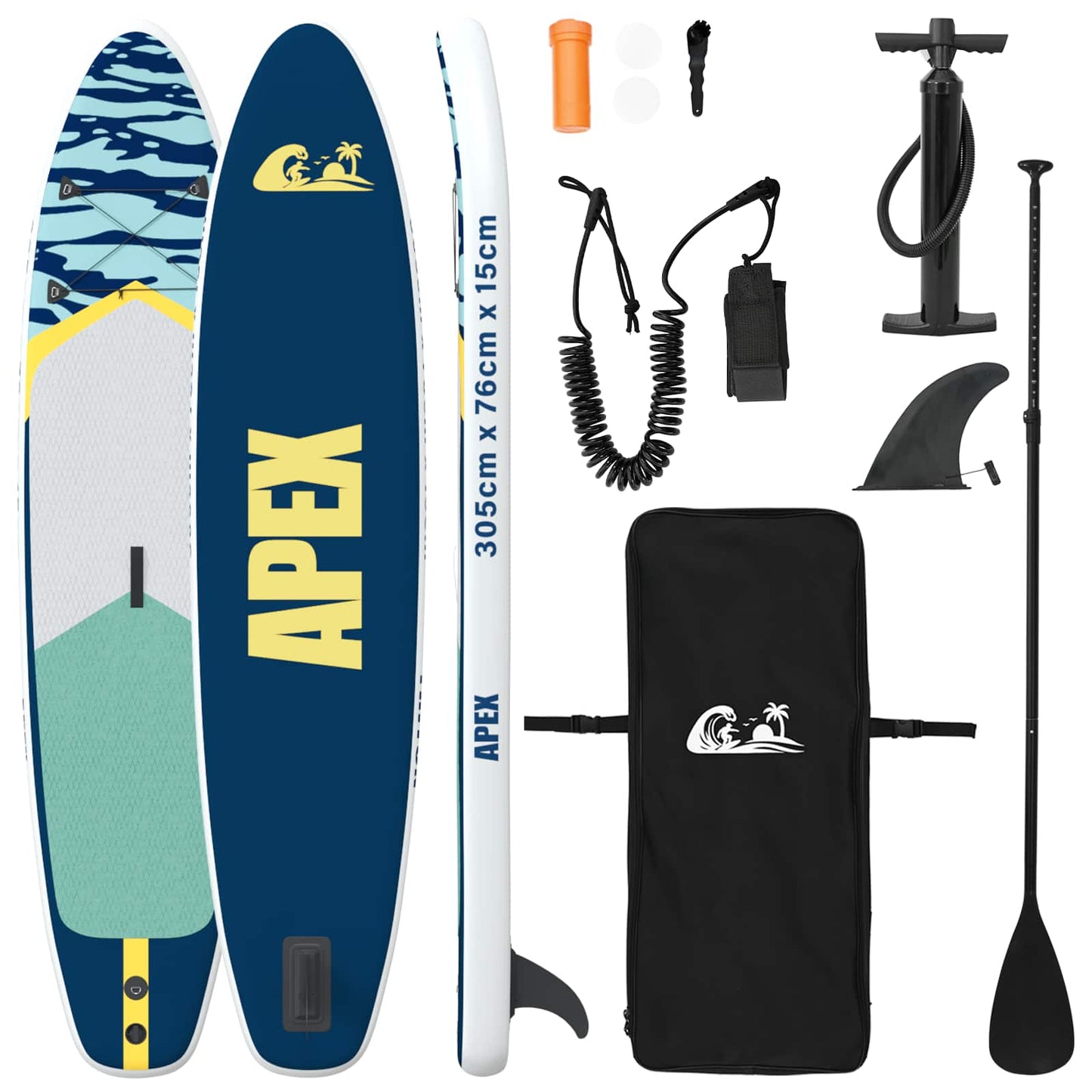 Inflatable Stand Up Paddle Board APEX 305 x 76 x 15 cm Blue for