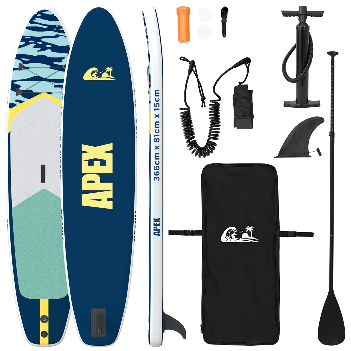 Inflatable Stand Up Paddle Board APEX 366 x 81 x 15 cm Blue for