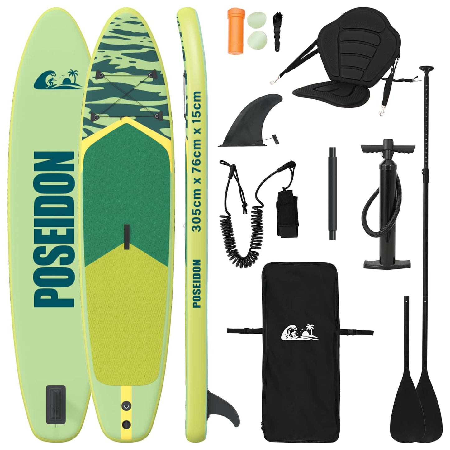 SUP Board with Seat 2-in-1 POSEIDON 305 x 76 x 15 cm Green for
