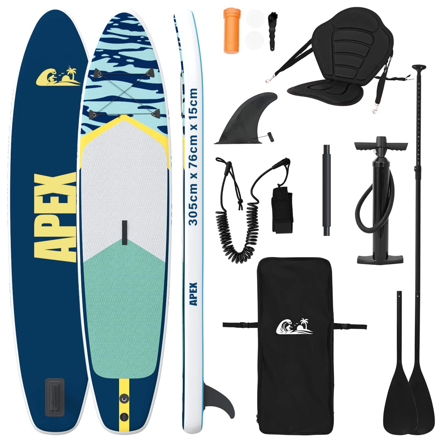 SUP Board with Seat 2-in-1 APEX 305 x 76 x 15 cm Blue for