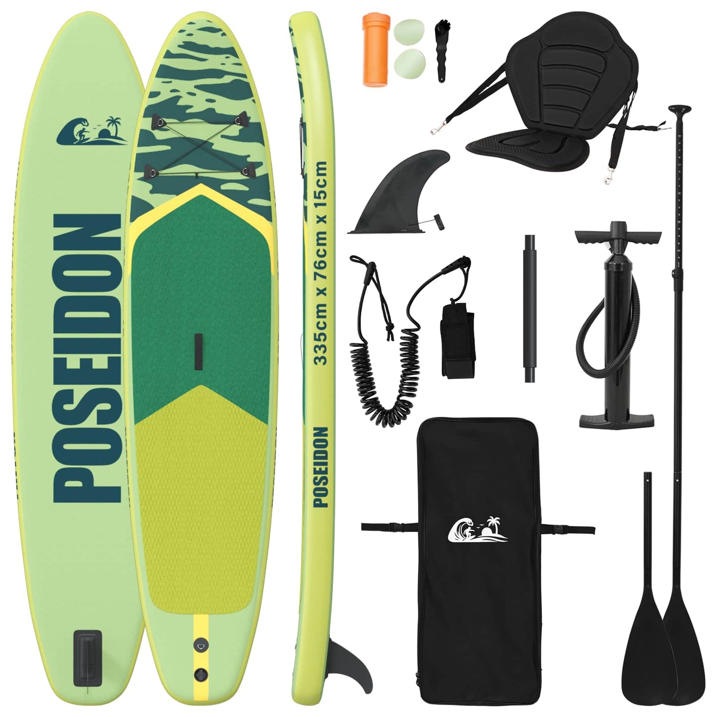 SUP Board with Seat 2-in-1 POSEIDON 335 x 76 x 15 cm Green for