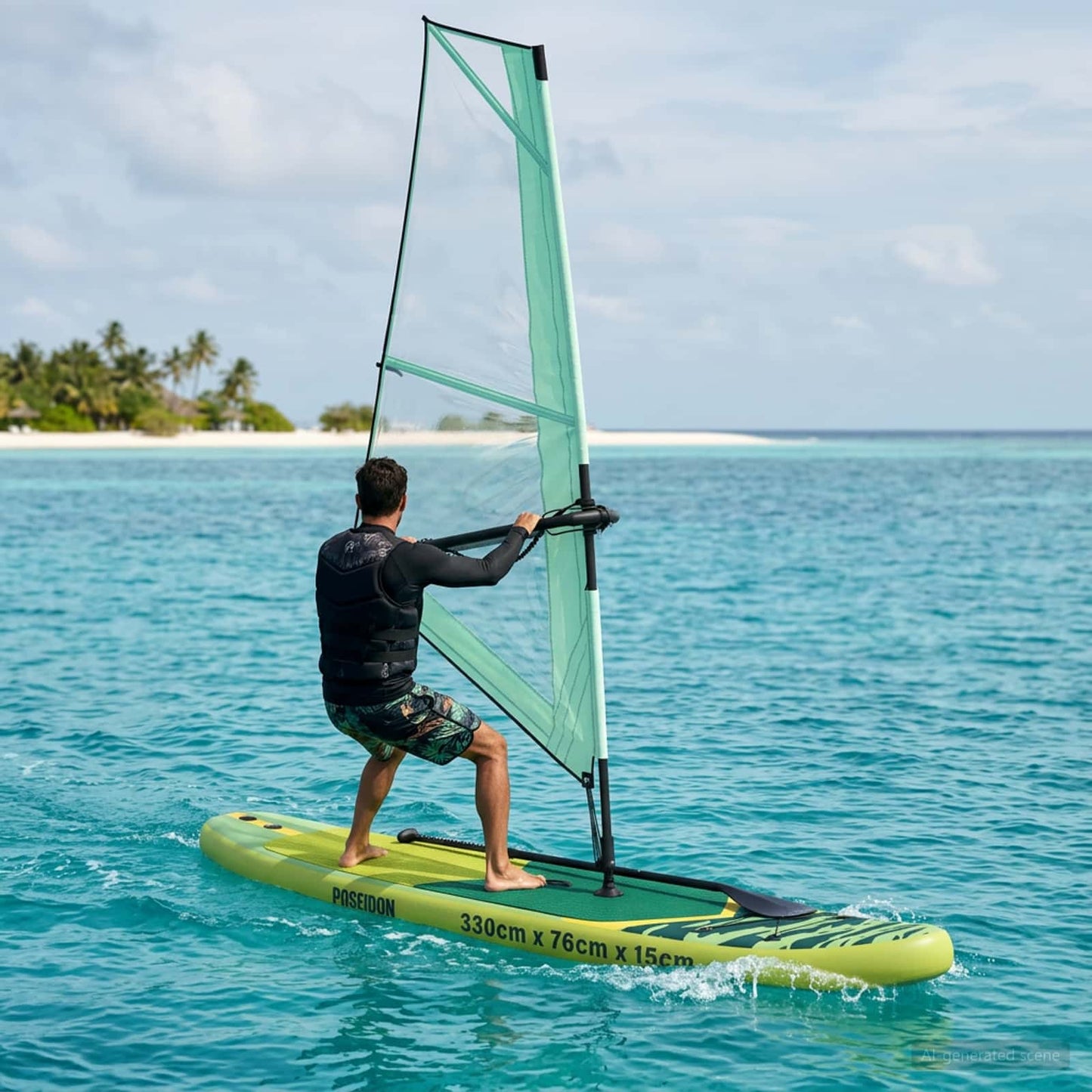 Inflatable SUP Board with Sail POSEIDON 330 x 76 x 15 cm Green