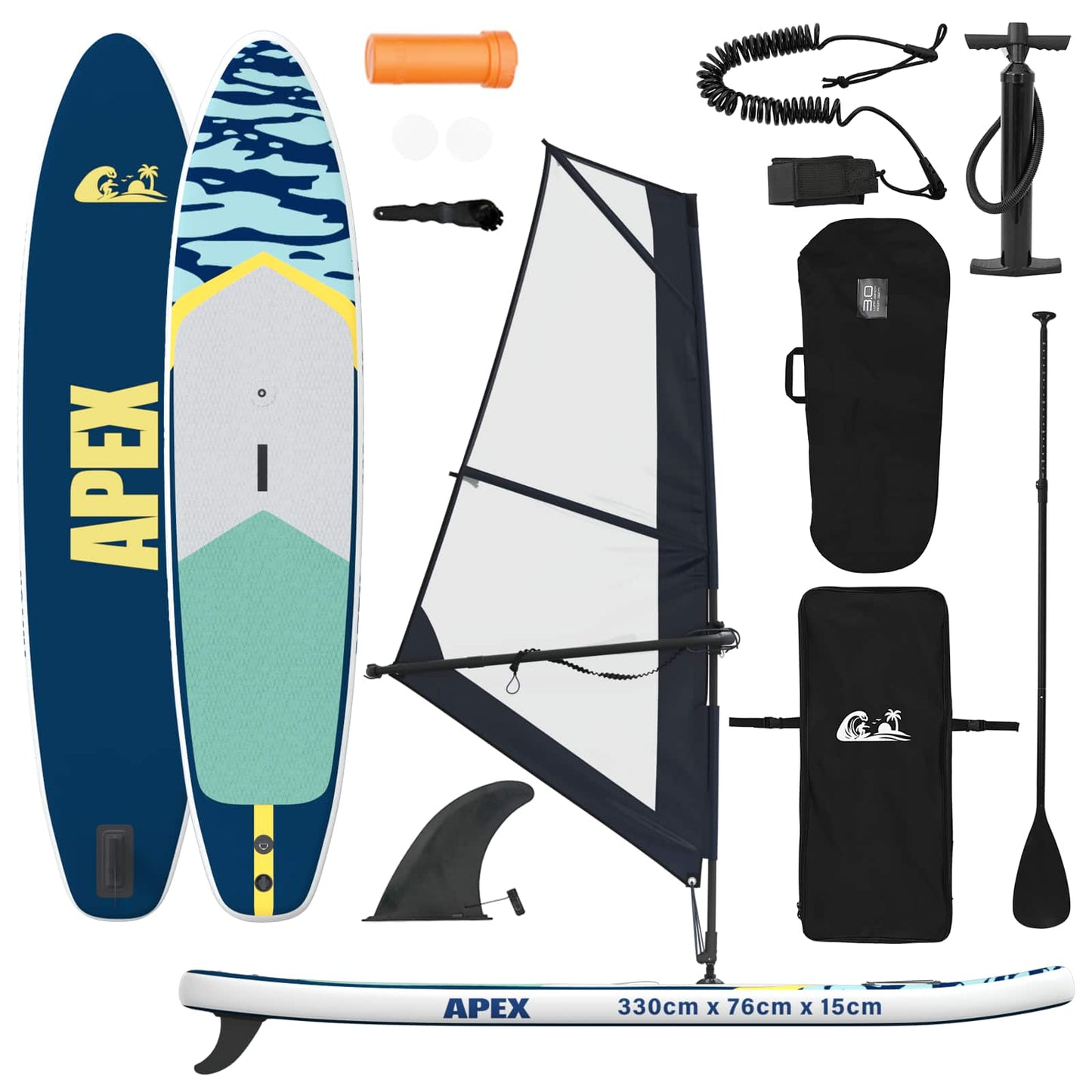 Inflatable SUP Board with Sail APEX 330 x 76 x 15 cm Blue for