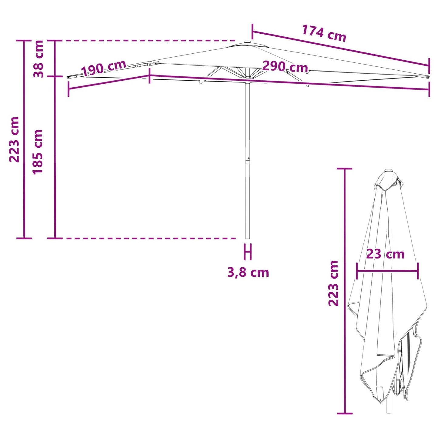 Garden Parasol 200 x 300 cm Polyester Rectangular Cream