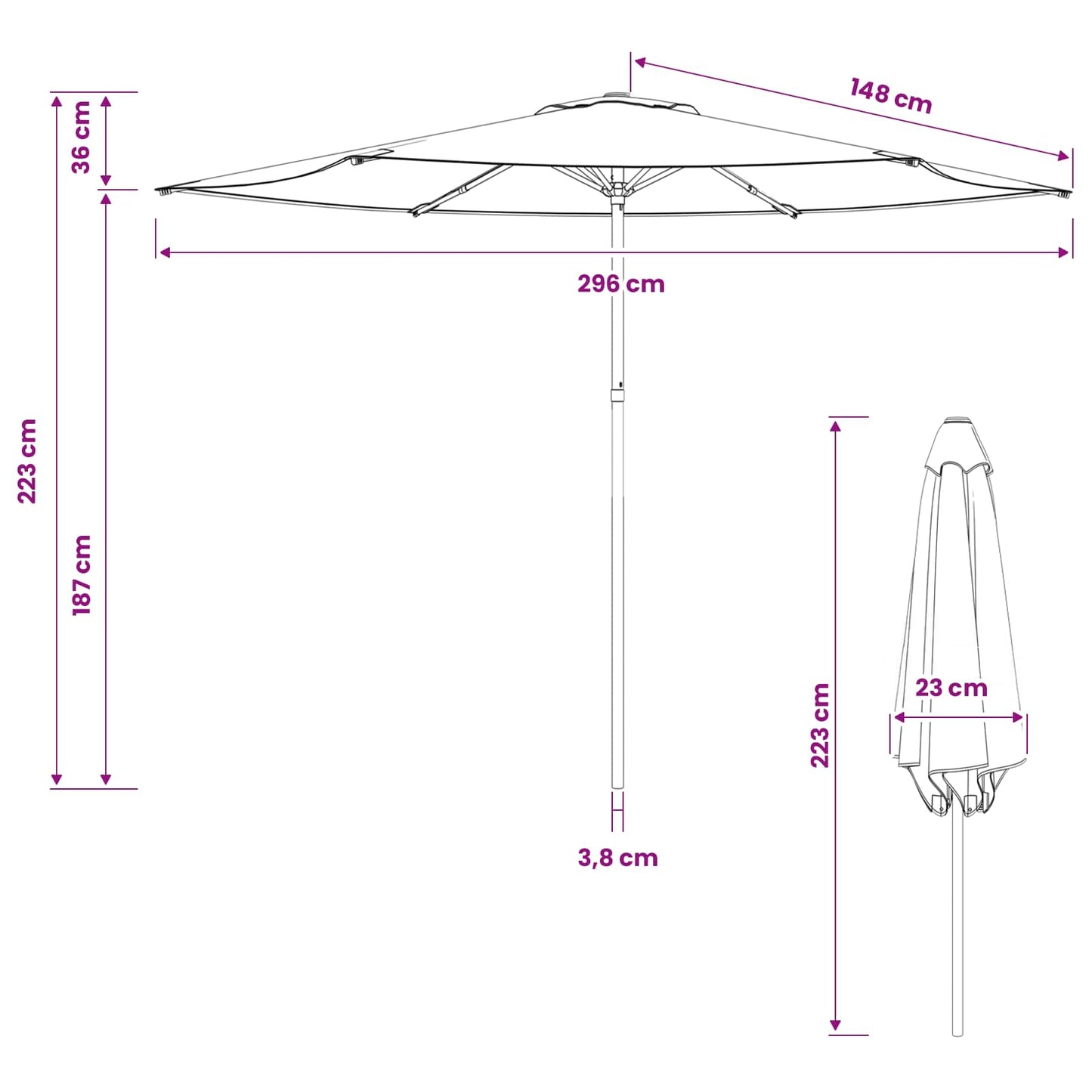 Garden Parasol 300 x 300 cm Polyester Rectangular Taupe