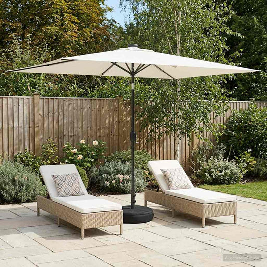 Garden Parasol with LED Lights and Base 200 x 300 cm Polyester
