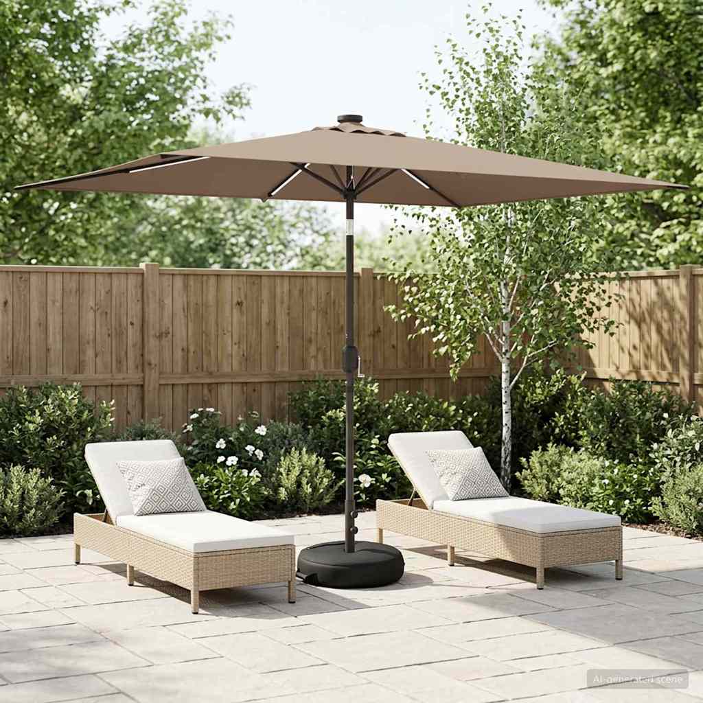 Garden Parasol with LED Lights and Base 200 x 300 cm Polyester