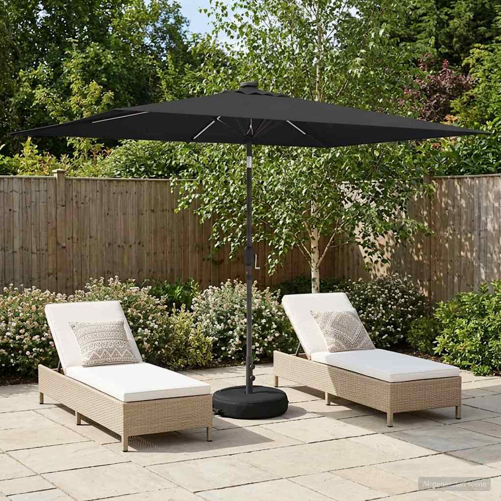 Garden Parasol with LED Lights and Base 200 x 300 cm Polyester