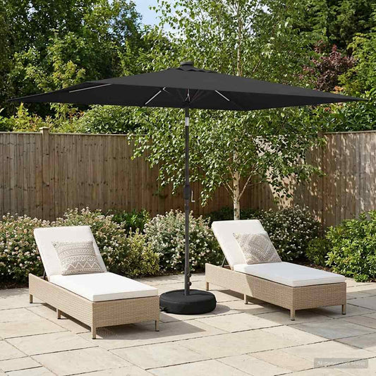Garden Parasol with LED Lights and Base 200 x 300 cm Polyester
