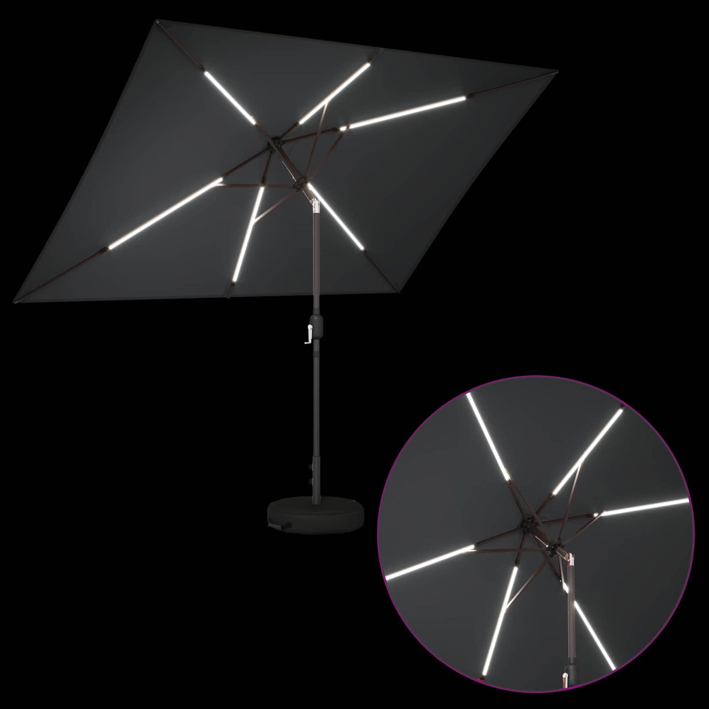 Garden Parasol with LED Lights and Base 200 x 300 cm Polyester