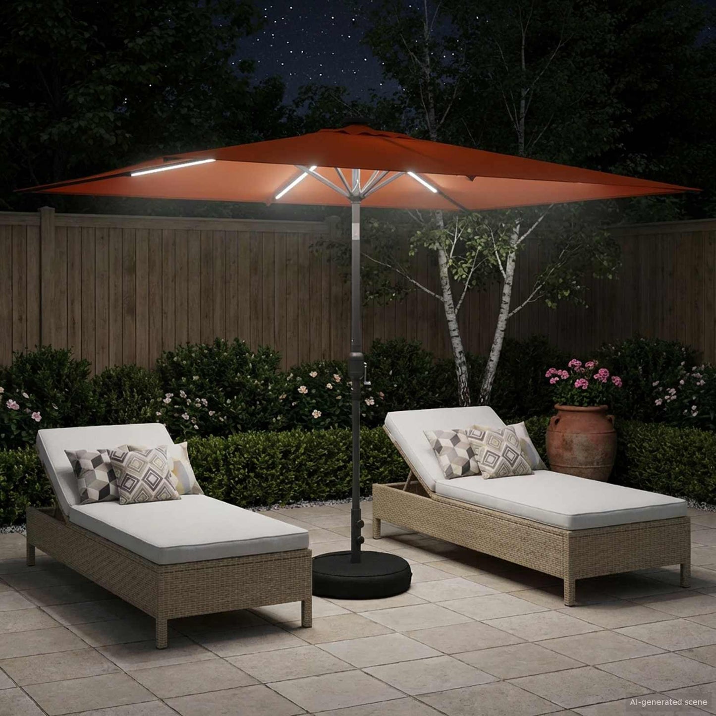 Garden Parasol with LED Lights and Base 200 x 300 cm Polyester