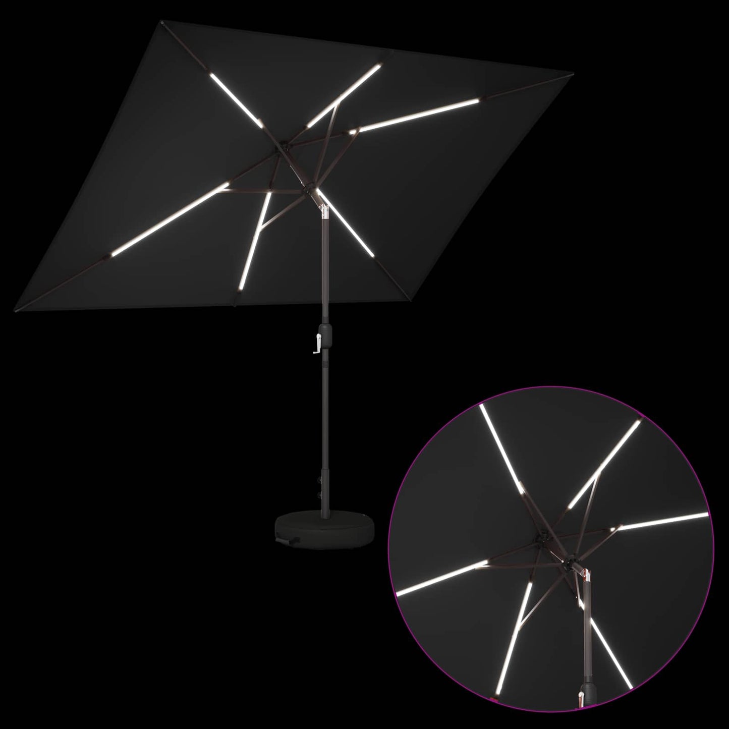 Garden Parasol with LED Lights and Base 200 x 300 cm Polyester
