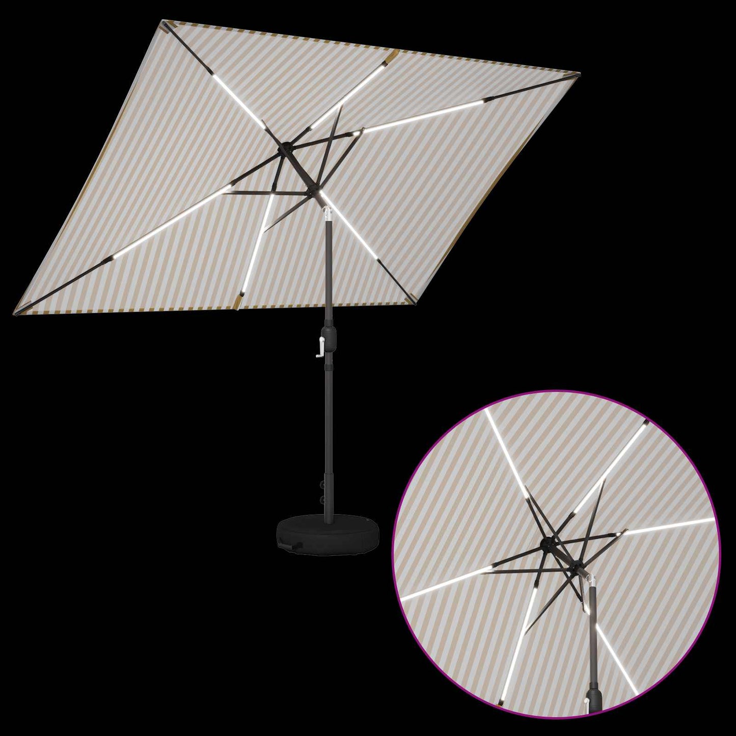 Garden Parasol with LED Lights and Base 200 x 300 cm Polyester