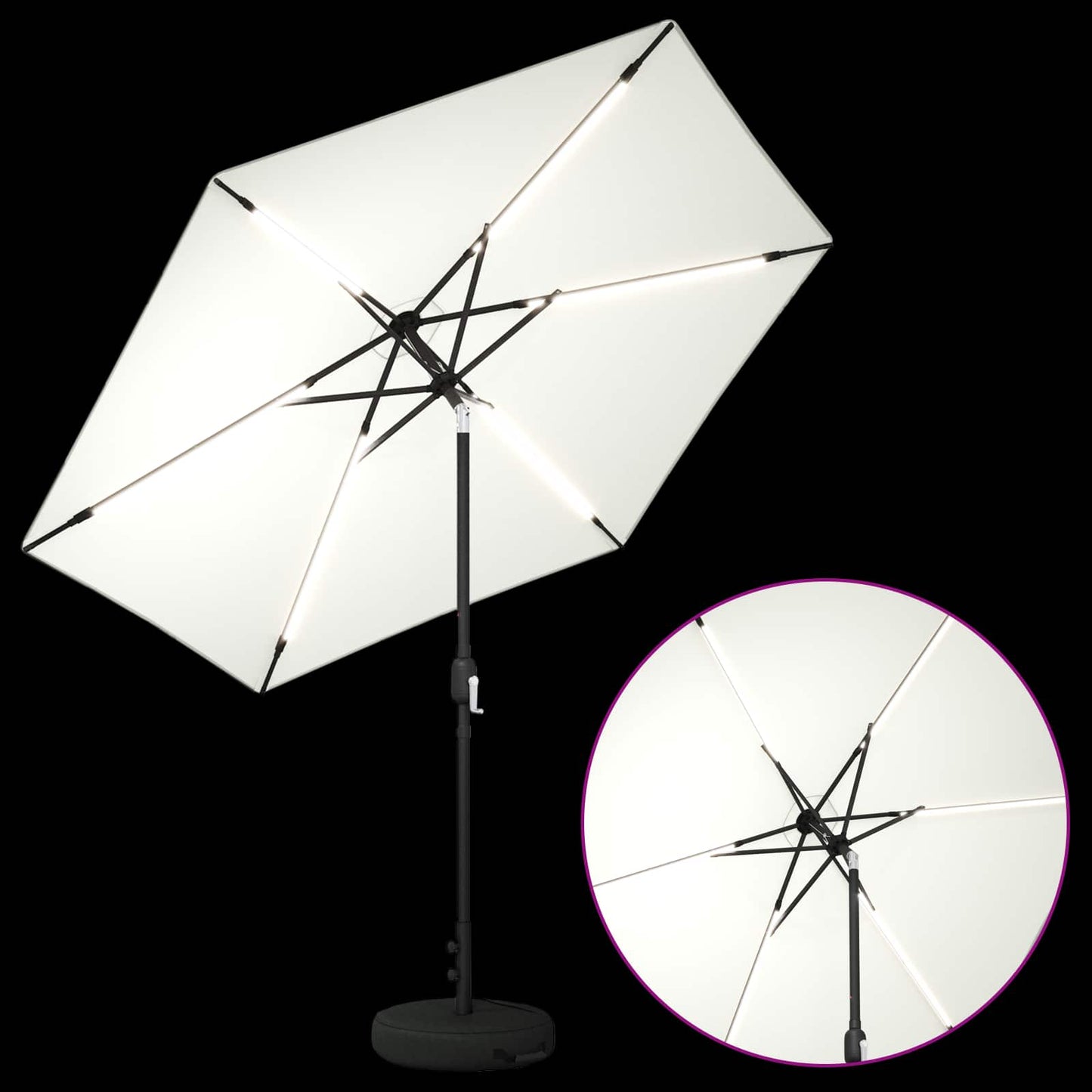 Garden Parasol with LED Lights and Base 270 x 270 cm Polyester