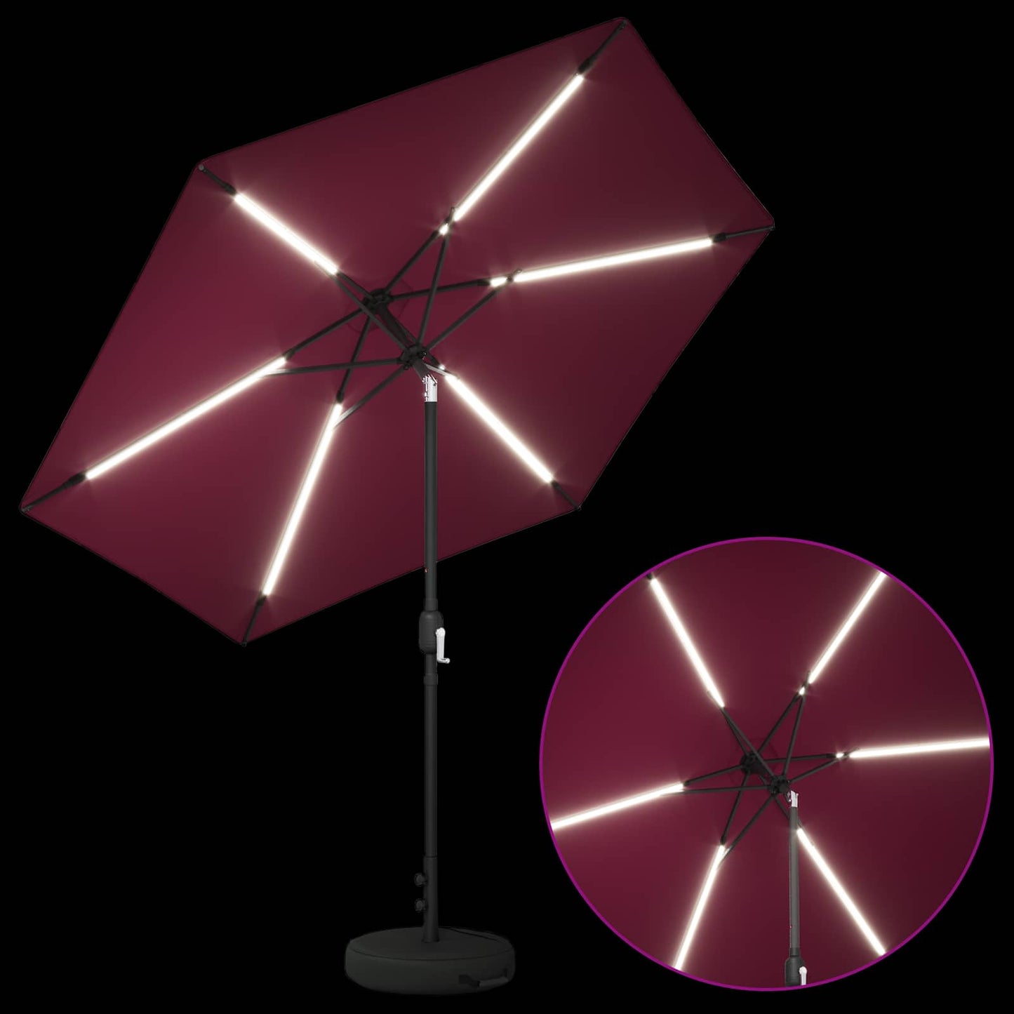 Garden Parasol with LED Lights and Base 270 x 270 cm Polyester
