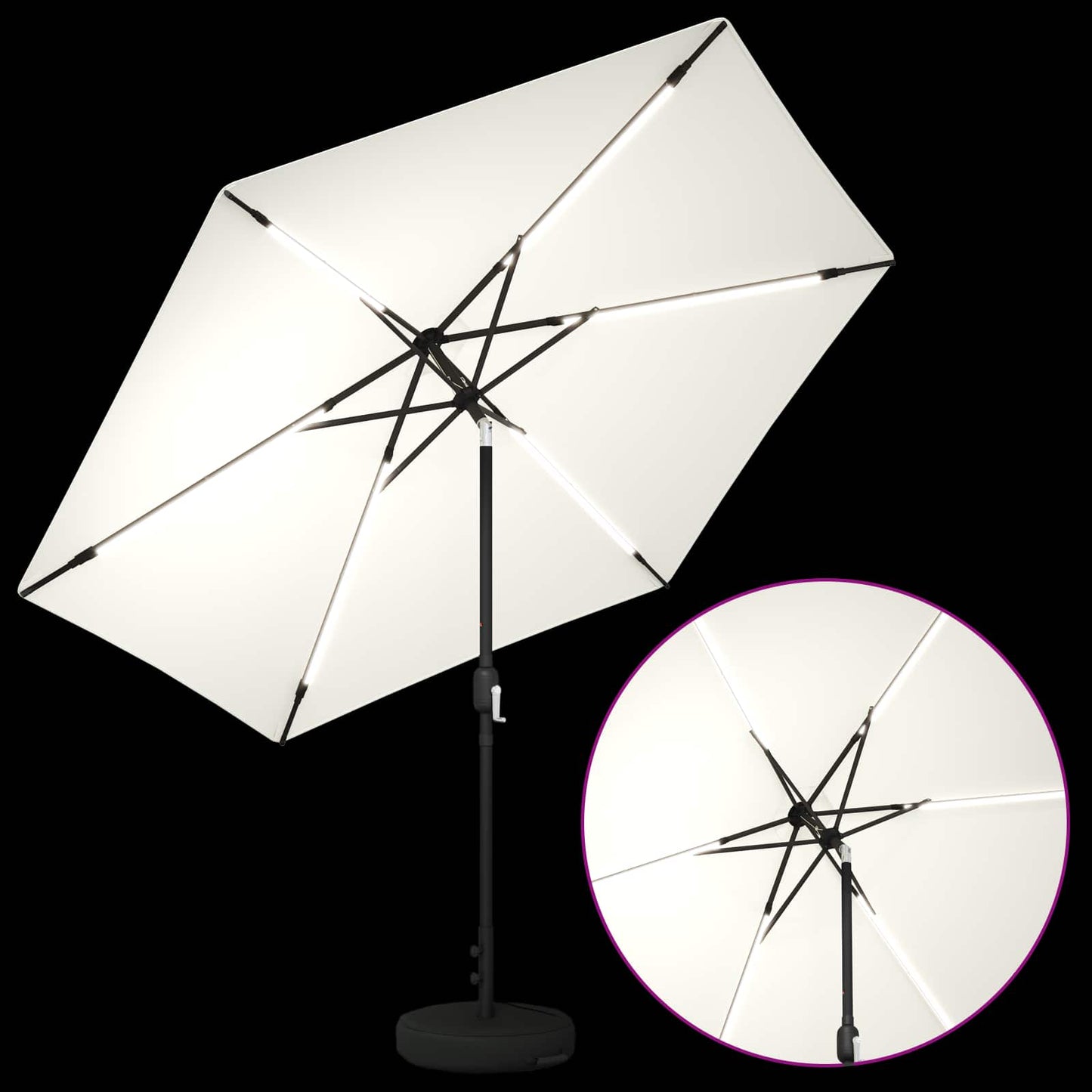 Garden Parasol with LED Lights and Base 300 x 300 cm Polyester