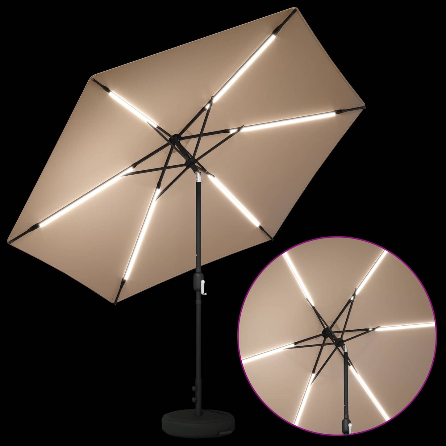 Garden Parasol with LED Lights and Base 300 x 300 cm Polyester