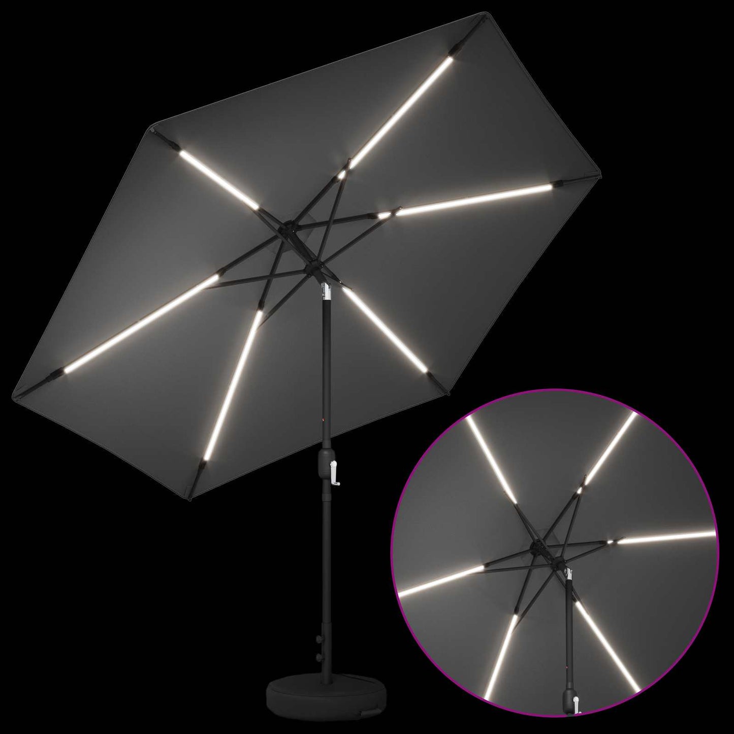 Garden Parasol with LED Lights and Base 300 x 300 cm Polyester