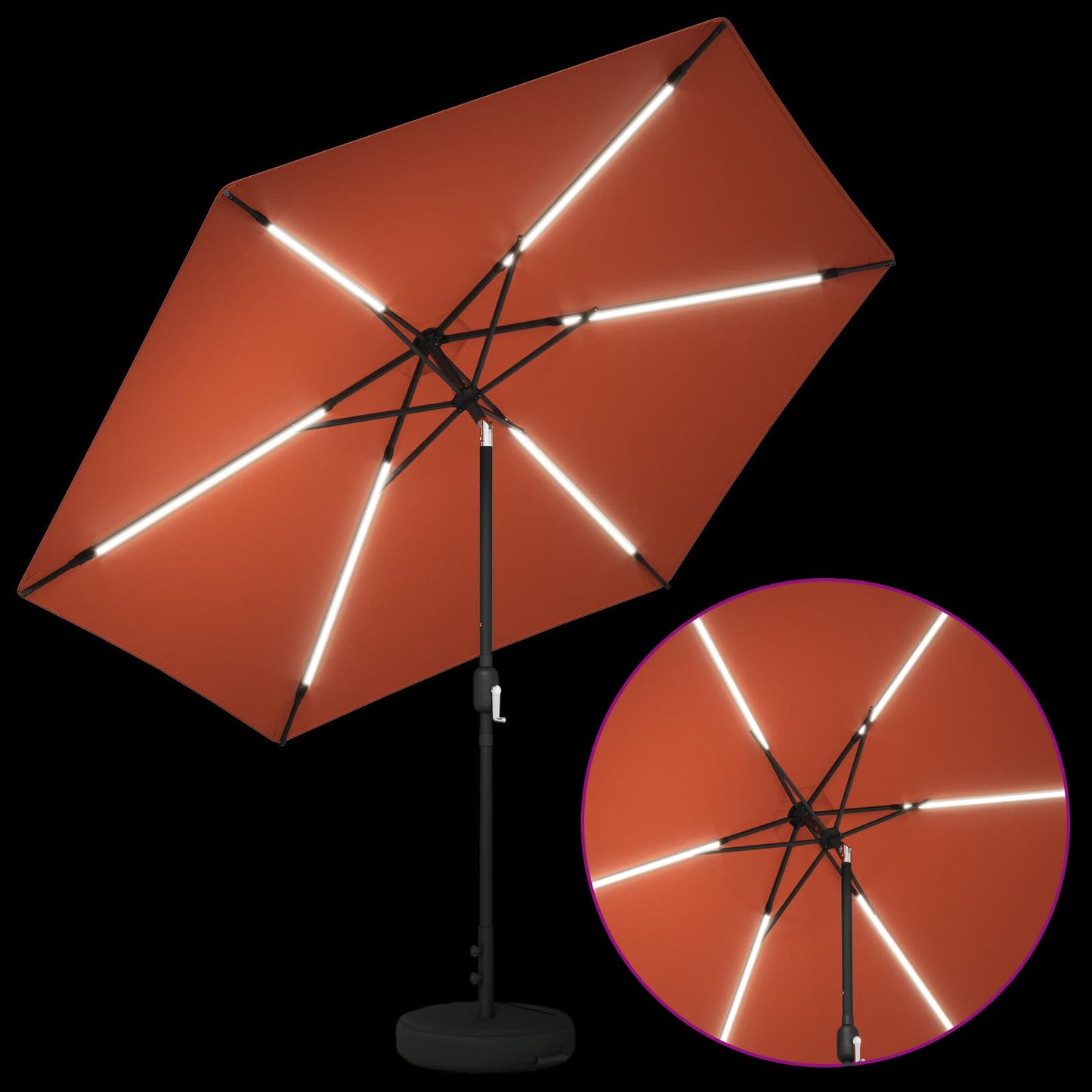 Garden Parasol with LED Lights and Base 300 x 300 cm Polyester