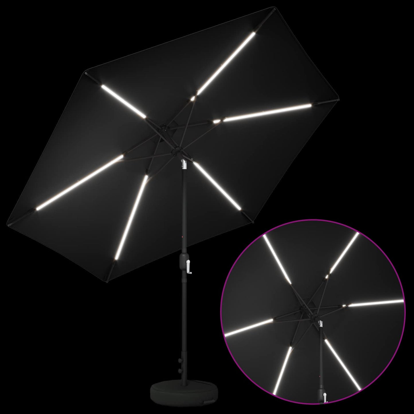 Garden Parasol with LED Lights and Base 300 x 300 cm Polyester