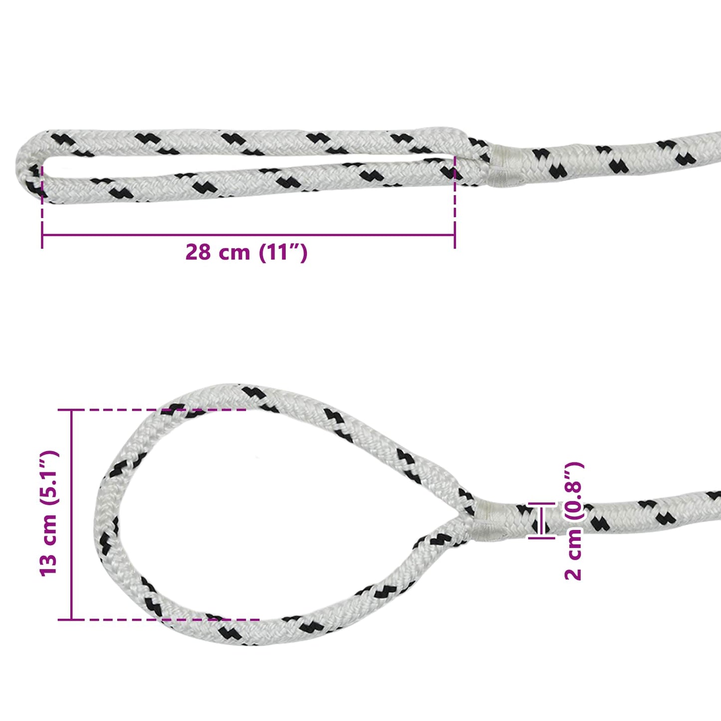 Boat Rope 12 m 2 White and Black Polyester