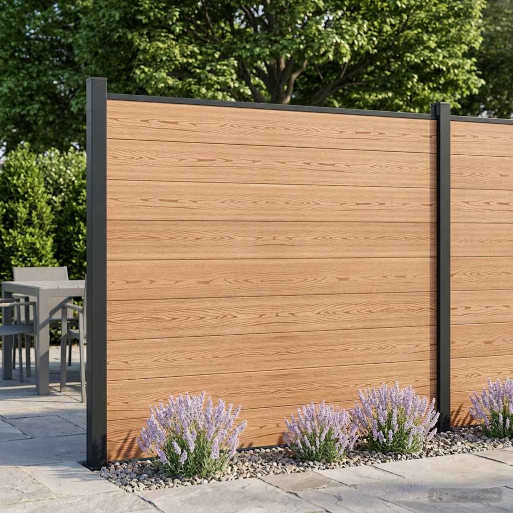 Fence Panel 3 pcs WPC and Aluminium Brown