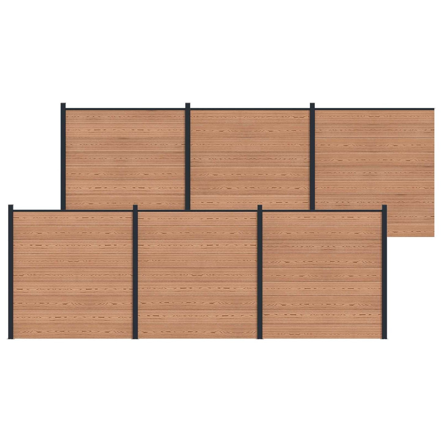 Fence Set 6 pcs 1045 x 186 cm WPC and Aluminium Brown
